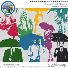 Showers and Flowers {People Stamps} by Mixed Media by Erin