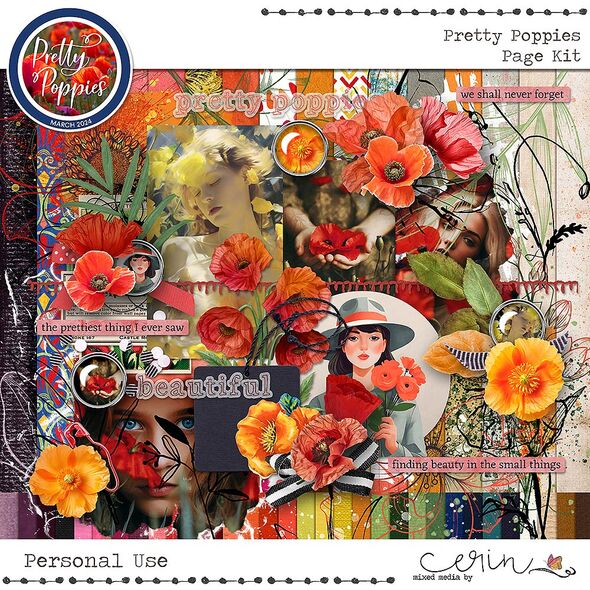 Pretty Poppies {Page Kit} by Mixed Media by Erin