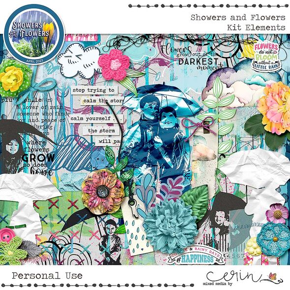 Showers and Flowers {Collection Bundle} by Mixed Media by Erin Kit Elements