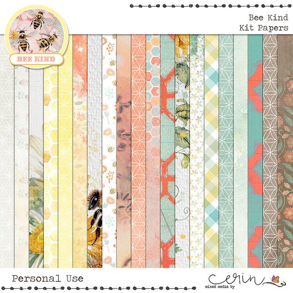 Bee Kind {Kit Papers} by Mixed Media by Erin